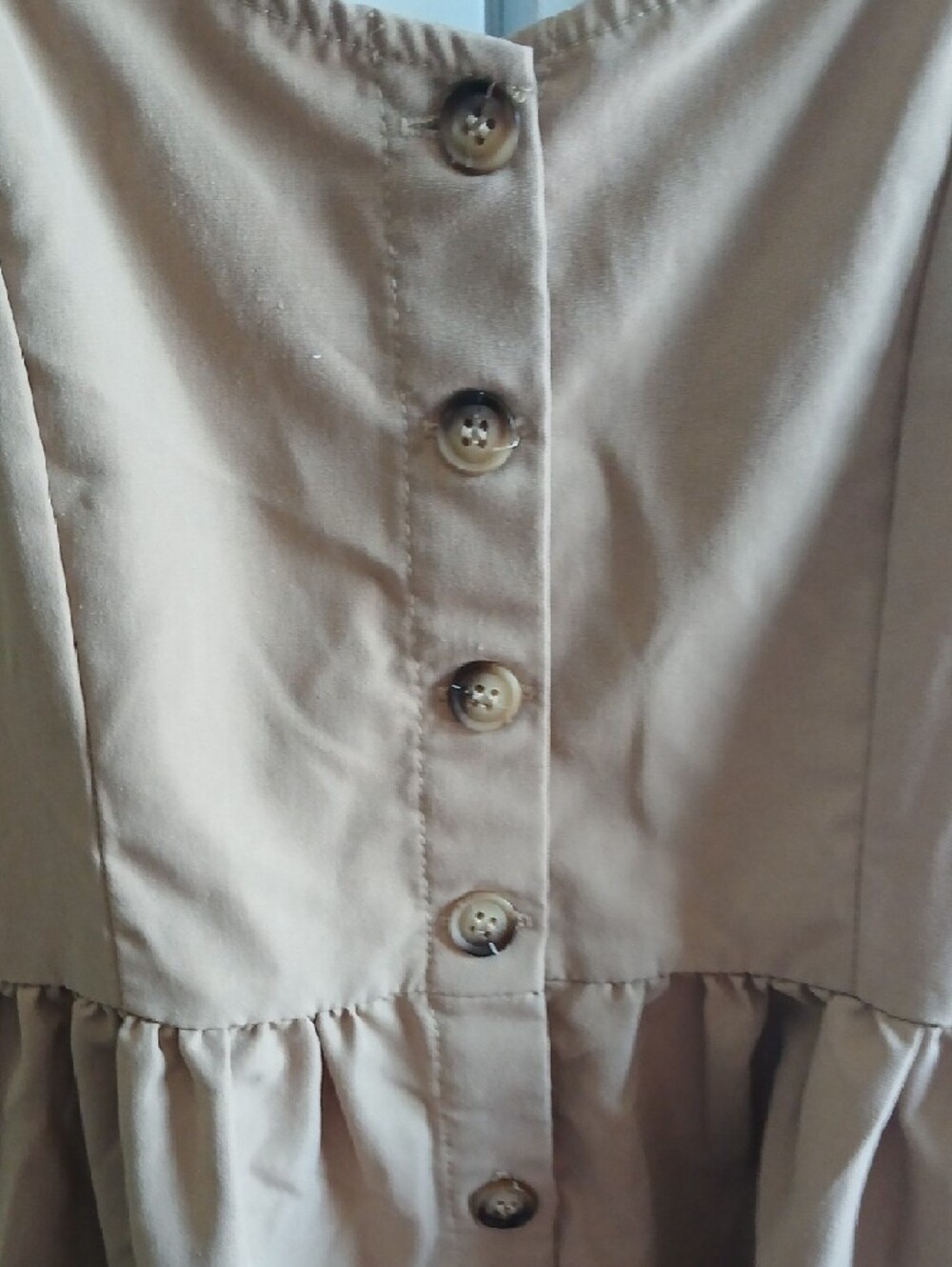 Source Unknown Tan Button-Front Midi Dress with Pockets - Picture 4 of 5